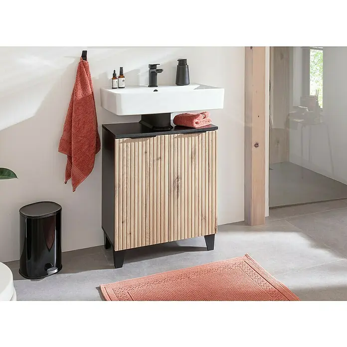 Riva Badmöbel-Set Rigato (61 cm, Eiche/Schwarz, 3 -tlg.)