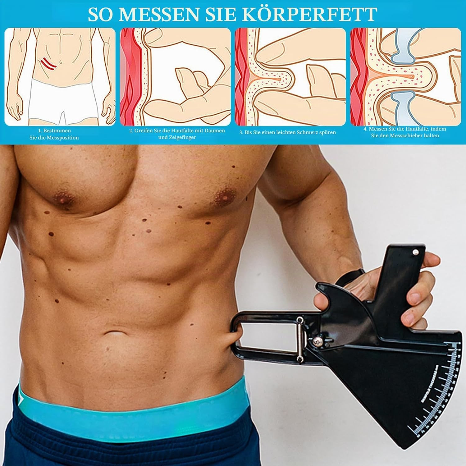 Caliper Körperfettzange, Körperfettmessgerät Und Maßband, Tragbarer, Körperfettm Bild 2
