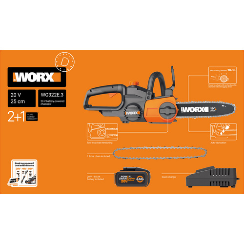 WORX Akku-Kettensäge »WG322E.3«, 20 V, mit Akku und Ladegerät - schwarz Bild 2