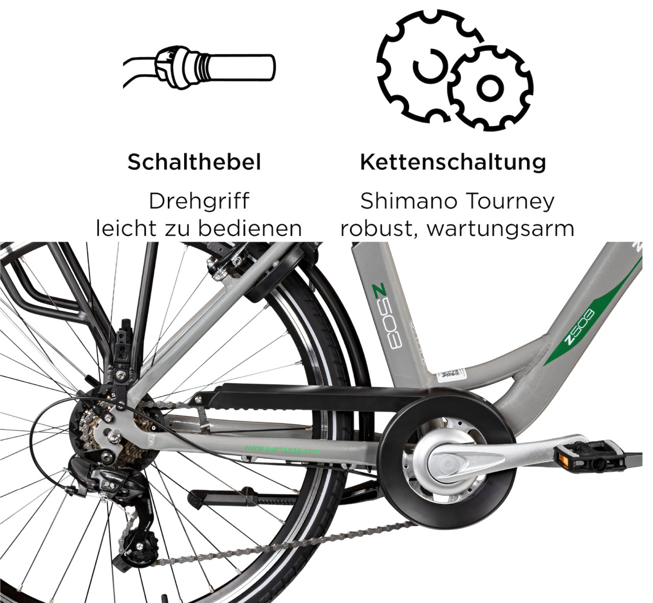 Zündapp E-Bike Z503 City 26 Zoll 7-Gang 522 Wh grau grün