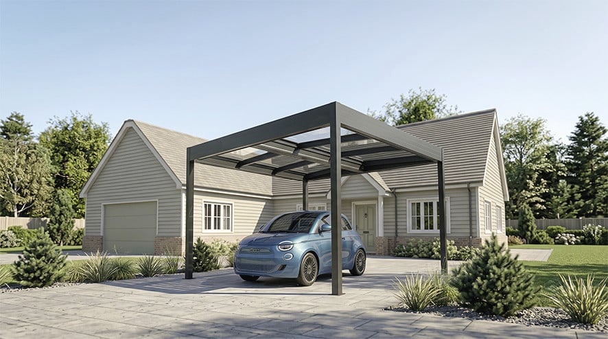 SunElements SunVaro Carport Kristall M 362 x 345 cm mit Glasdach anthrazit-metallic