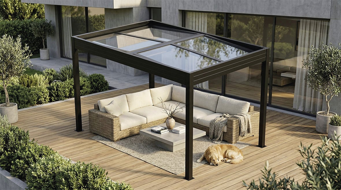 SunElements SunVaro Carport Kristall S 362 x 240 cm mit Glasdach anthrazit-metallic