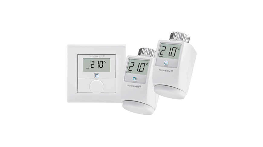 Homematic IP Smart Home Erweiterungsset Heizen mit Wandthermostat mit Luftfeuchtigkeitssensor und Heizkörperthermostaten, HmIP-WTH-3 und 2 x HmIP-eTRV-2