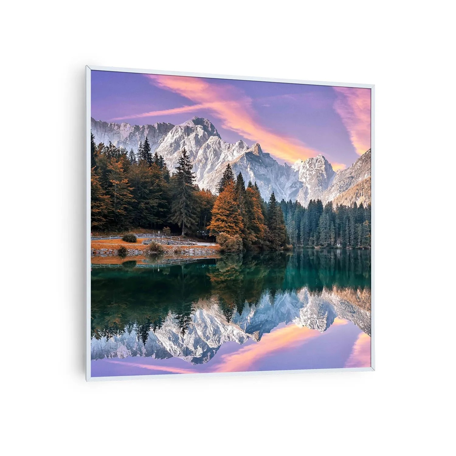 Klarstein Wonderwall Air Art Smart Infrarotheizung Wandinstallation App-Steuerung Motiv See 60x60 cm 350 W Weiß
