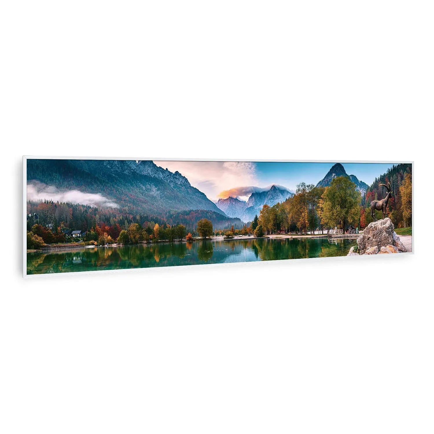 Klarstein Wonderwall Air Art Smart Infrarotheizung Wandinstallation App-Steuerung Motiv See 120x30 cm 350 W Weiß