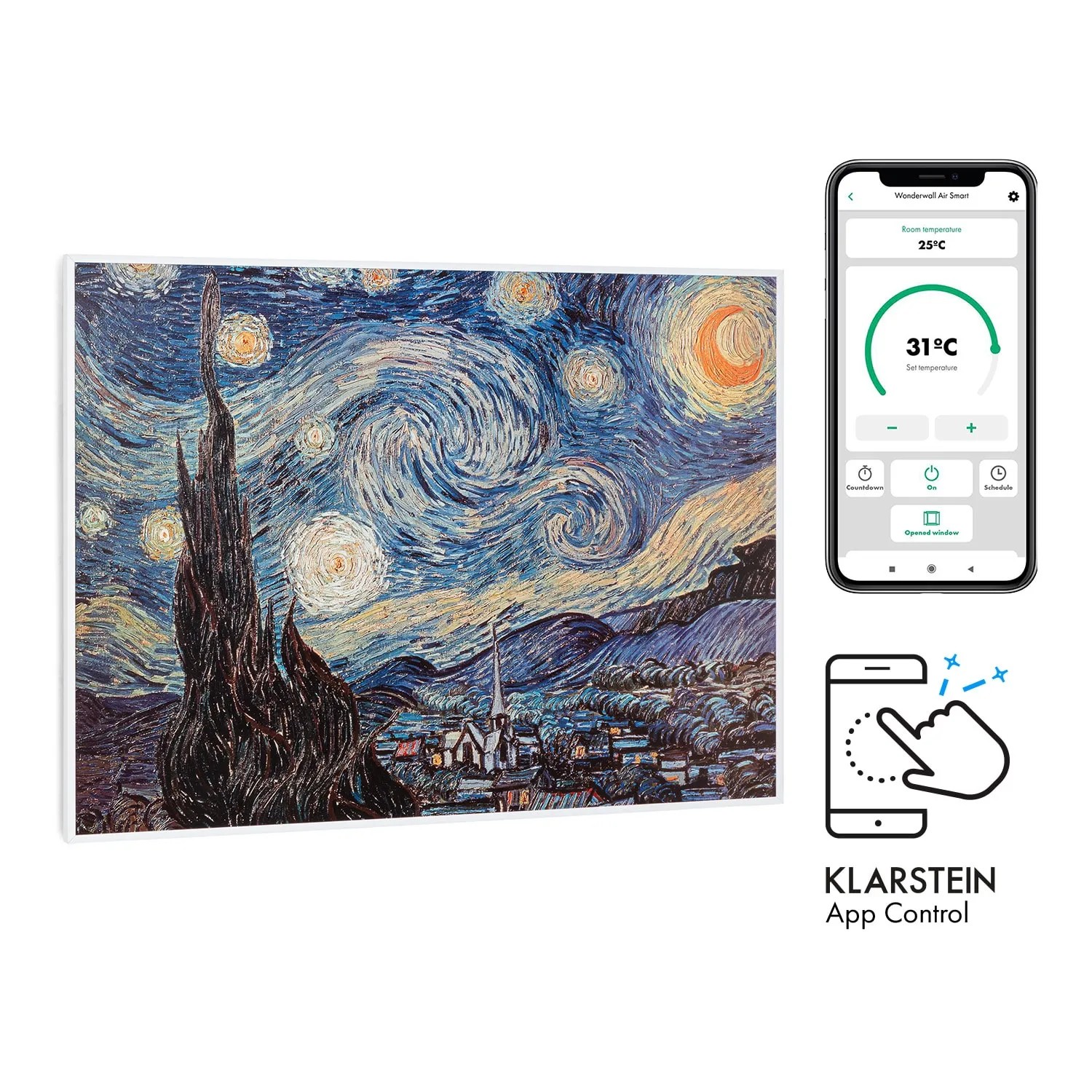 Klarstein Wonderwall Air Art Smart Infrarotheizung 80x60 cm 500 W Wandmontage App-Steuerung Motiv Sternennacht Weiß