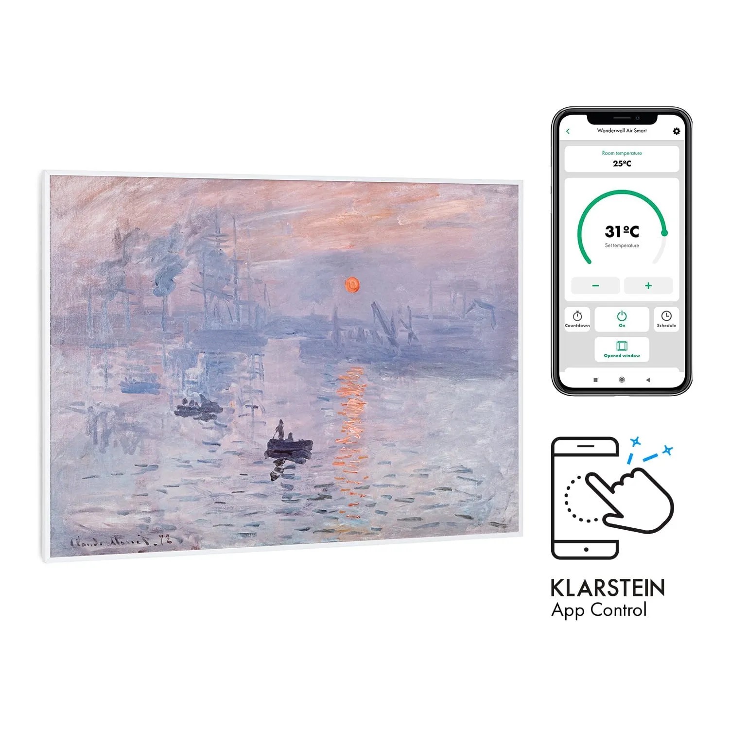 Klarstein Wonderwall Air Art Smart Infrarotheizung 80x60 cm 500 W Wandmontage App-Steuerung Motiv Sonnenaufgang Weiß