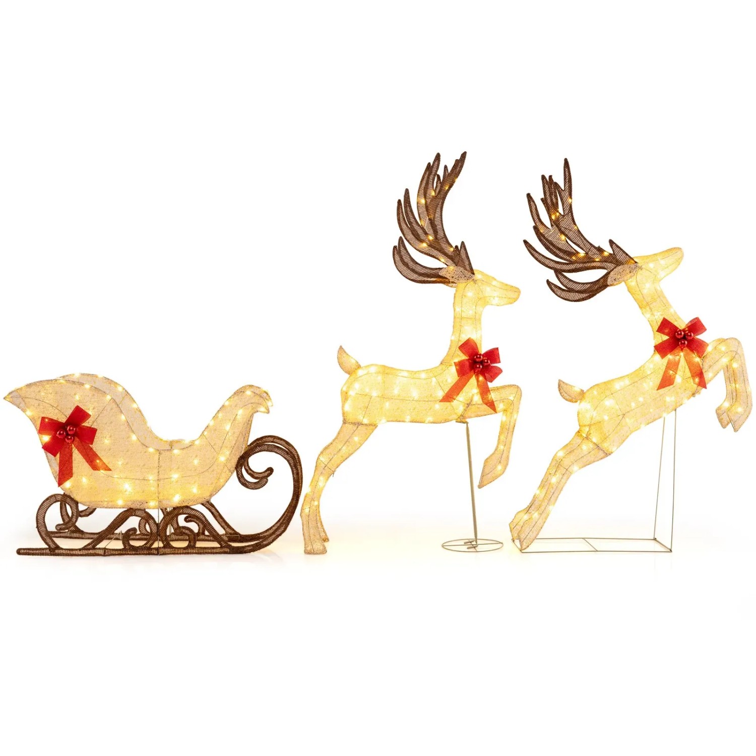 Costway 3-Teiliges LED Rentier mit & 280 LEDs Schlitten Weihnachtsdeko