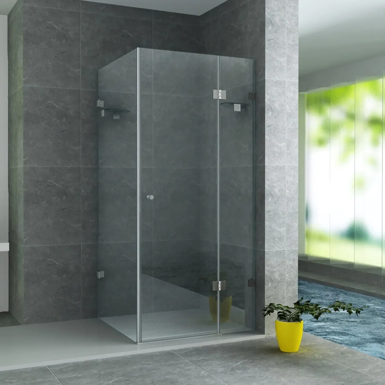 Belvit Duschkabine Mit Schwenkbarem Seitenteil 8 mm ESG Glas Mit NanoBeschichtung 90x90x195 Cm