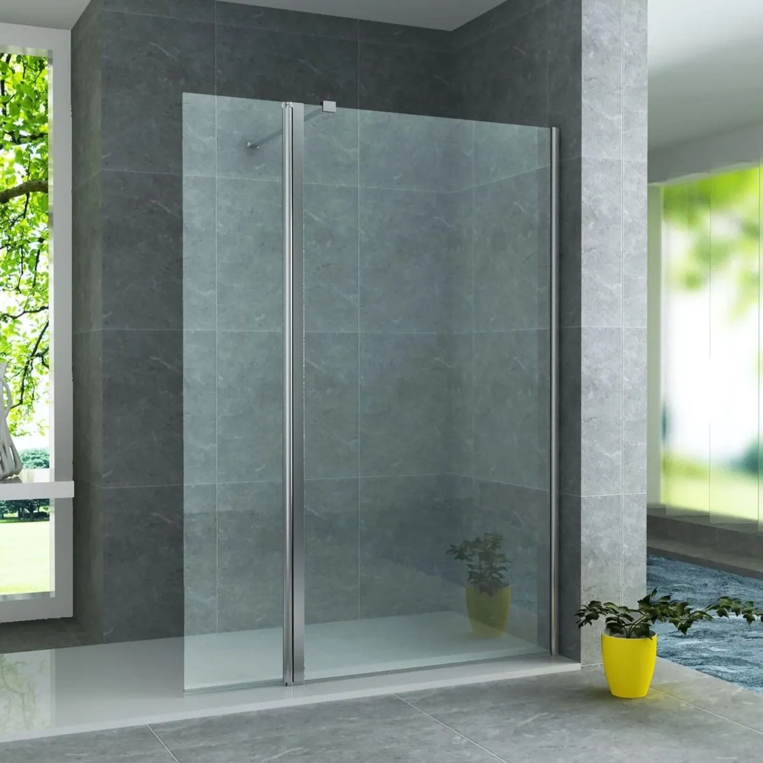 Belvit Duschwand 200x30cm 8mm Glas Aluminium Nano Beschichtung Duschabtrennung