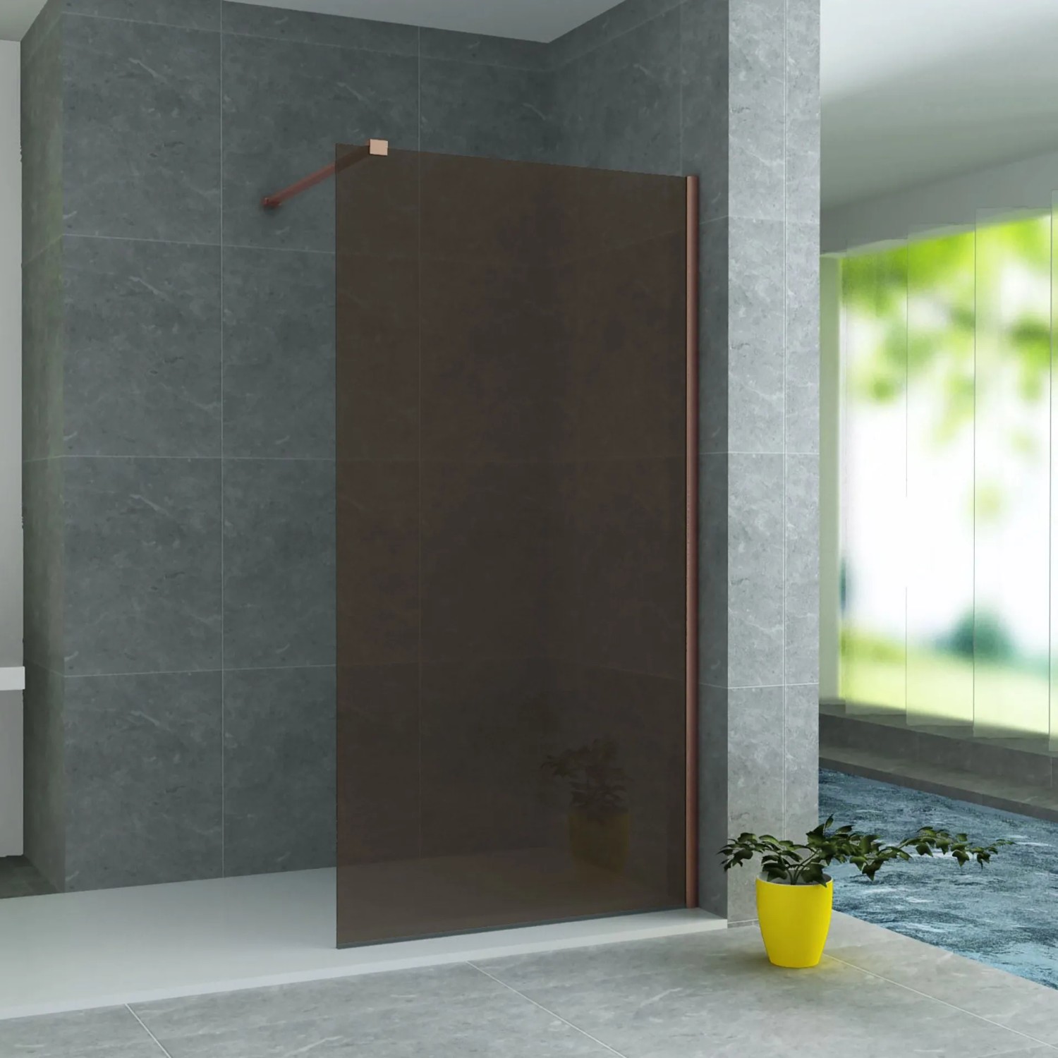 Belvit Duschwand Duschabtrennung Bronze mit Kupferprofil 8mm 100x200cm