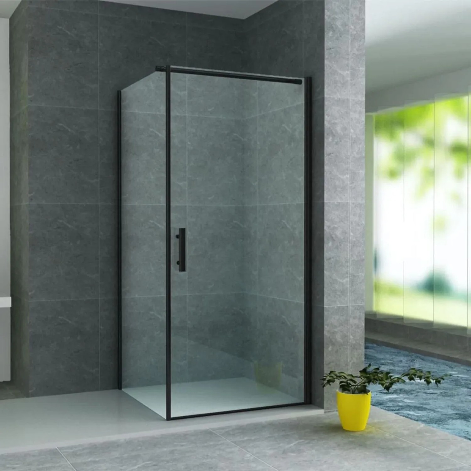 Belvit Duschkabine Drehtür 6 mm Sicherheitsglas Matt Schwarz mit Seitenwand 90x90x190 cm