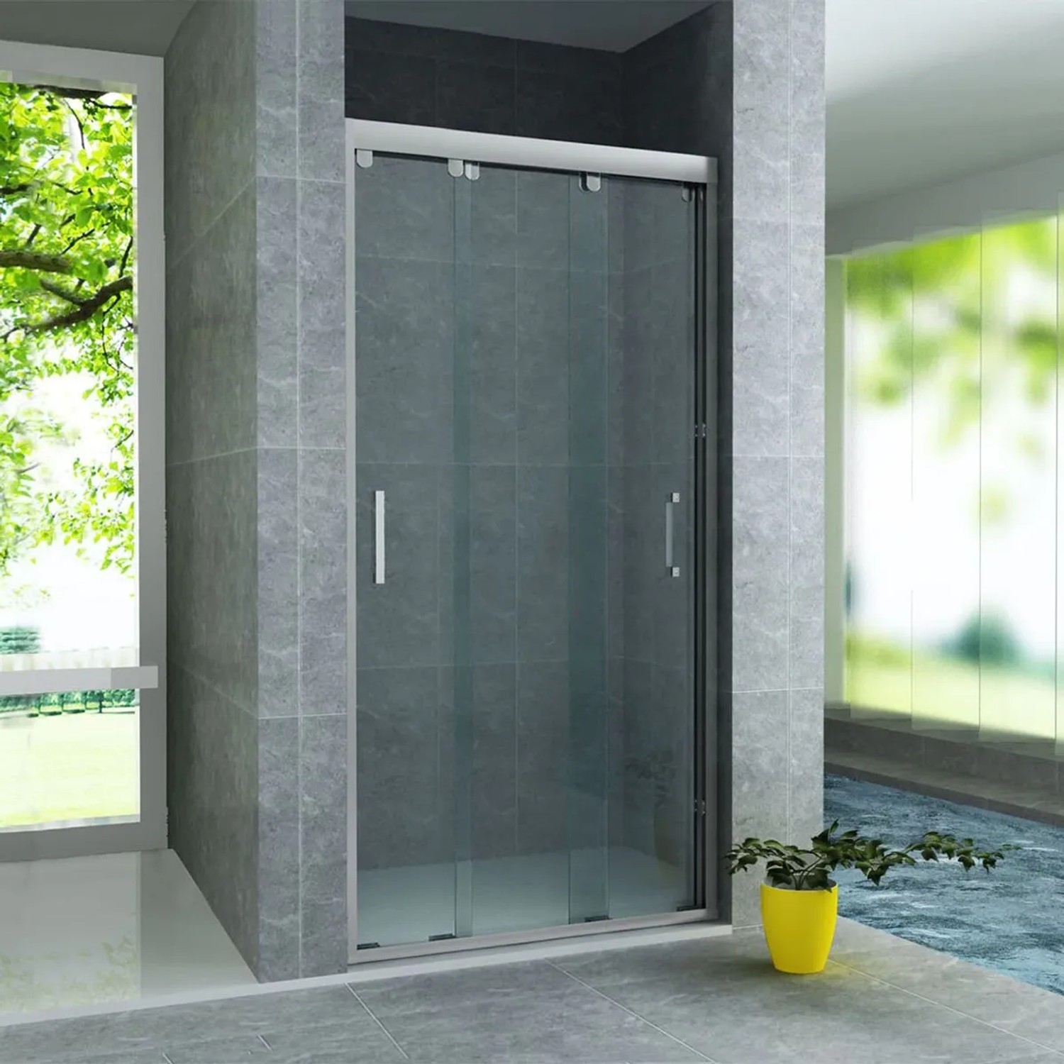 Belvit Duschabtrennung 3 Schiebetüren 8mm ESG Glas Nano 100x200 cm