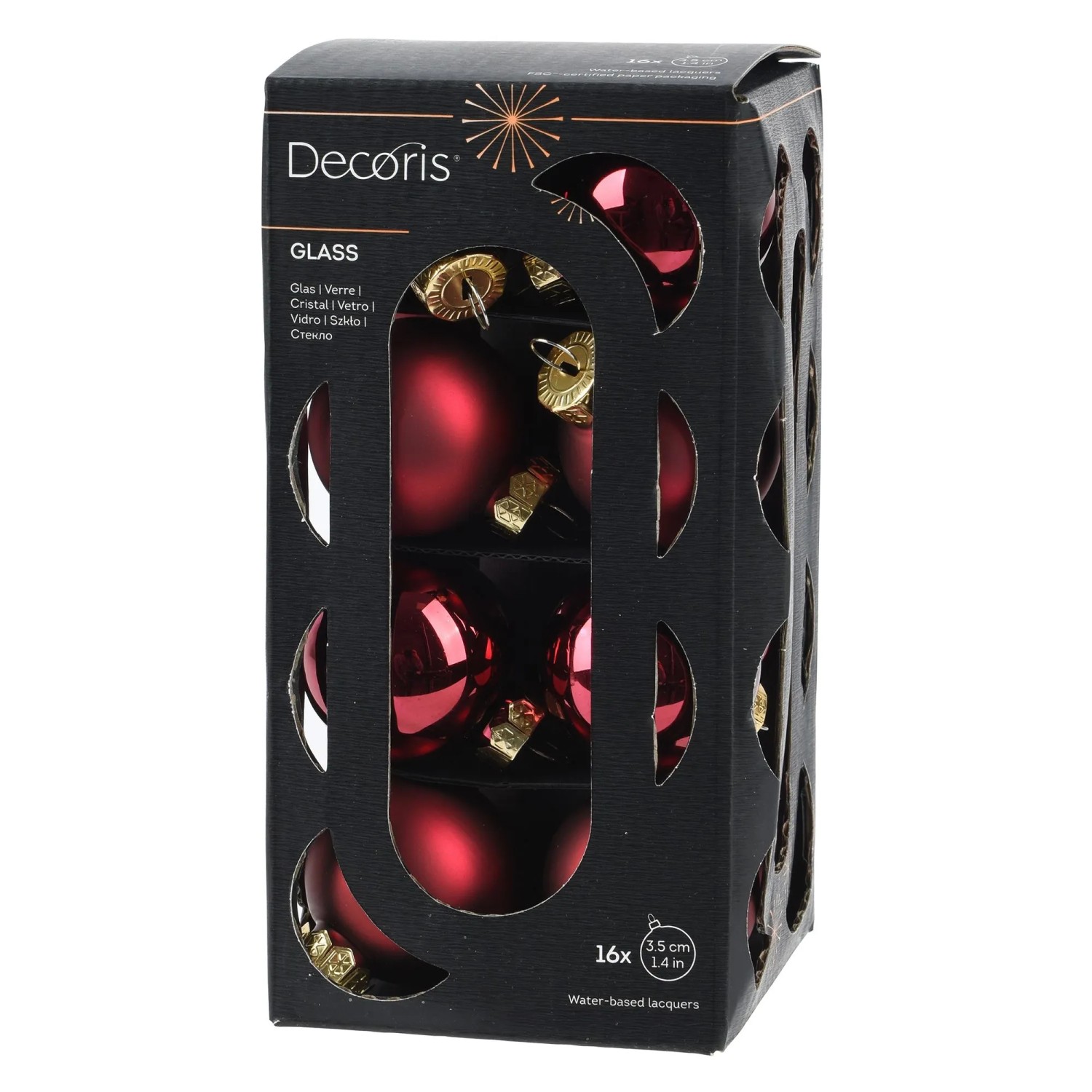 Decoris Weihnachtskugeln Glas Ø 3,5 cm Rot Mix 16-teilig