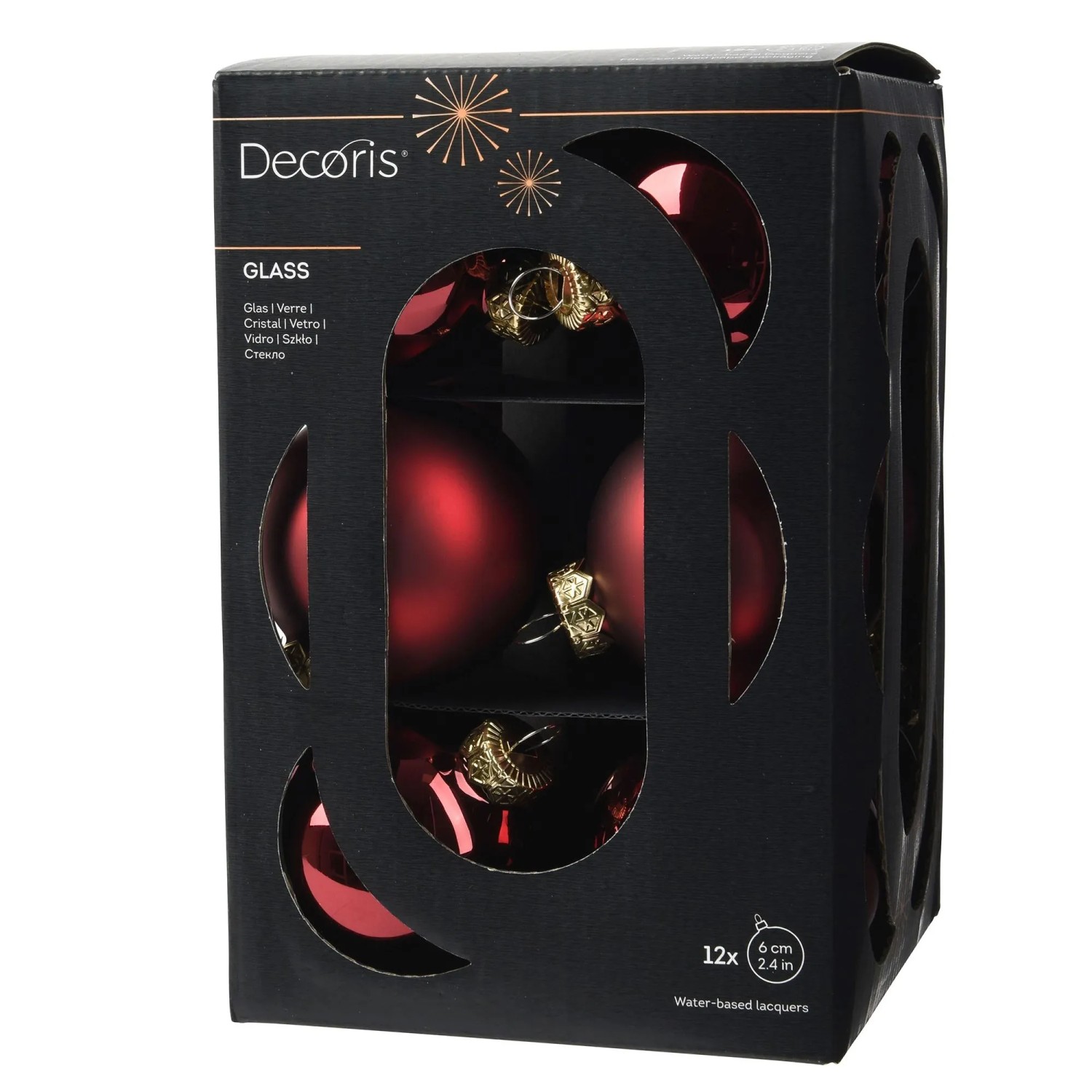 Decoris Weihnachtskugeln Glas Ø 6 cm Rot Mix 12-teilig