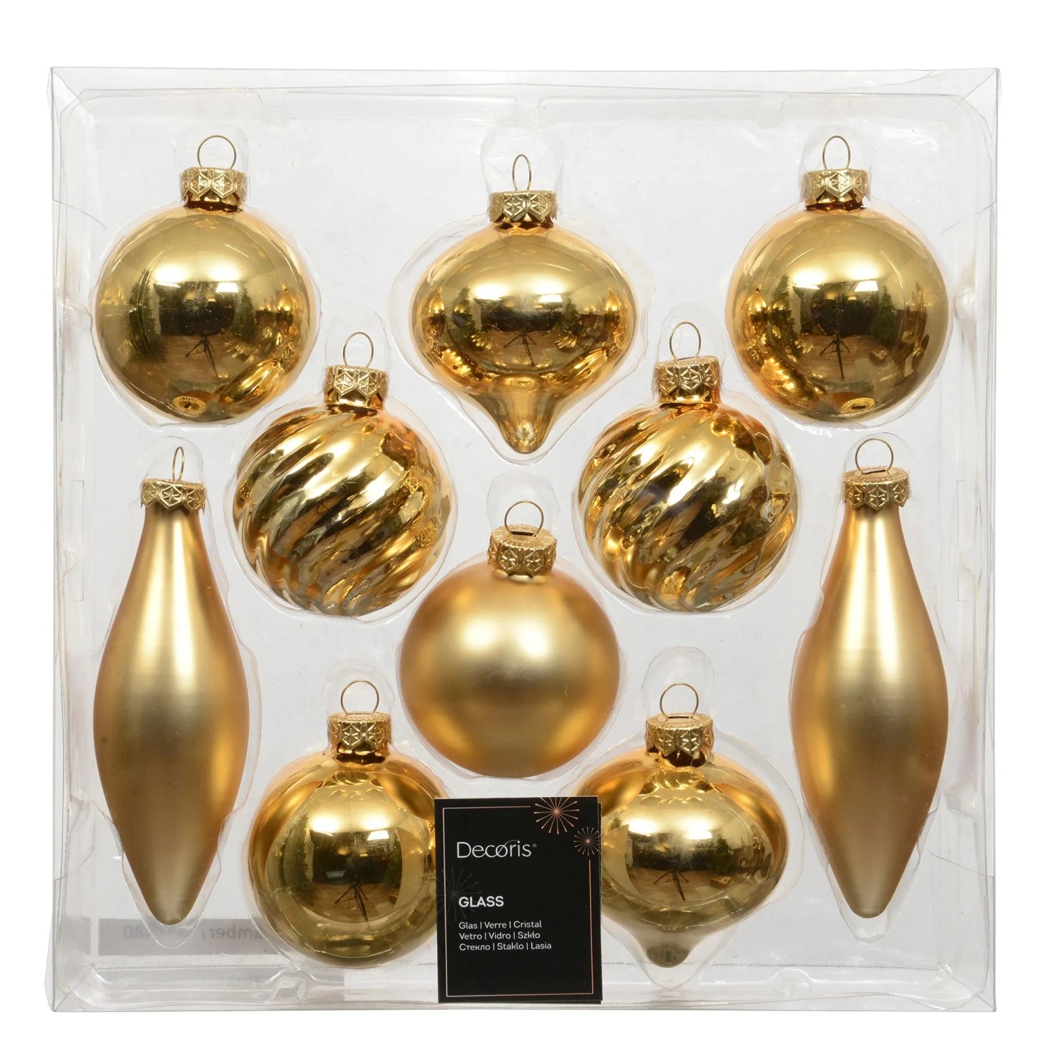 Decoris Weihnachtskugeln Glas Hellgold Mix 10-teilig