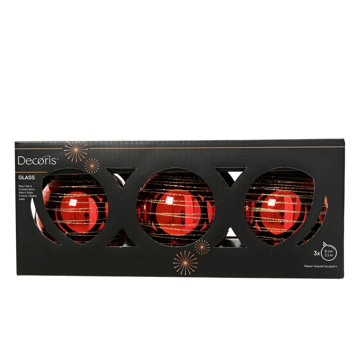 Decoris Weihnachtskugeln Glas Ø 8 cm Hellrot 3-teilig