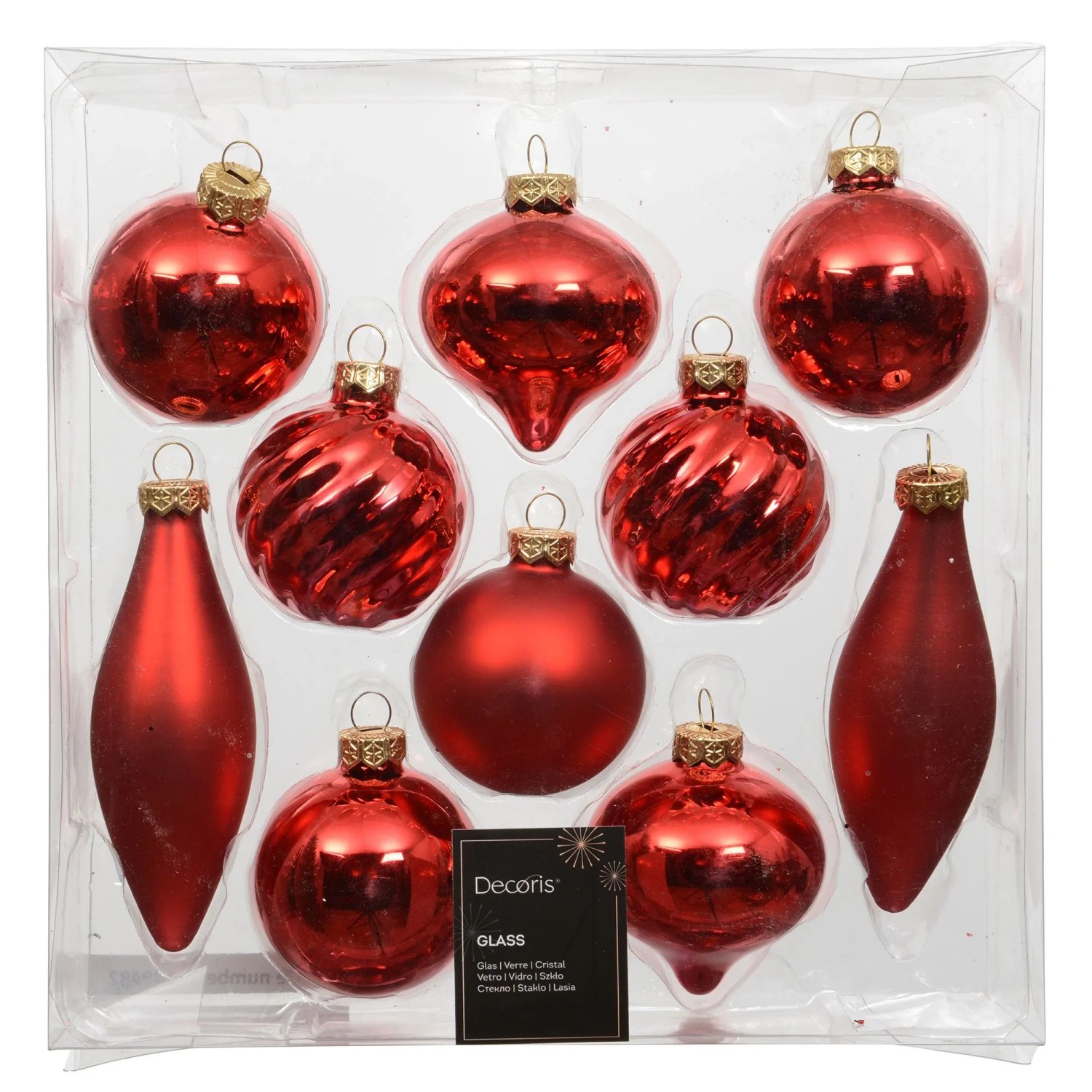 Decoris Weihnachtskugeln Glas Hellrot Mix 10-teilig