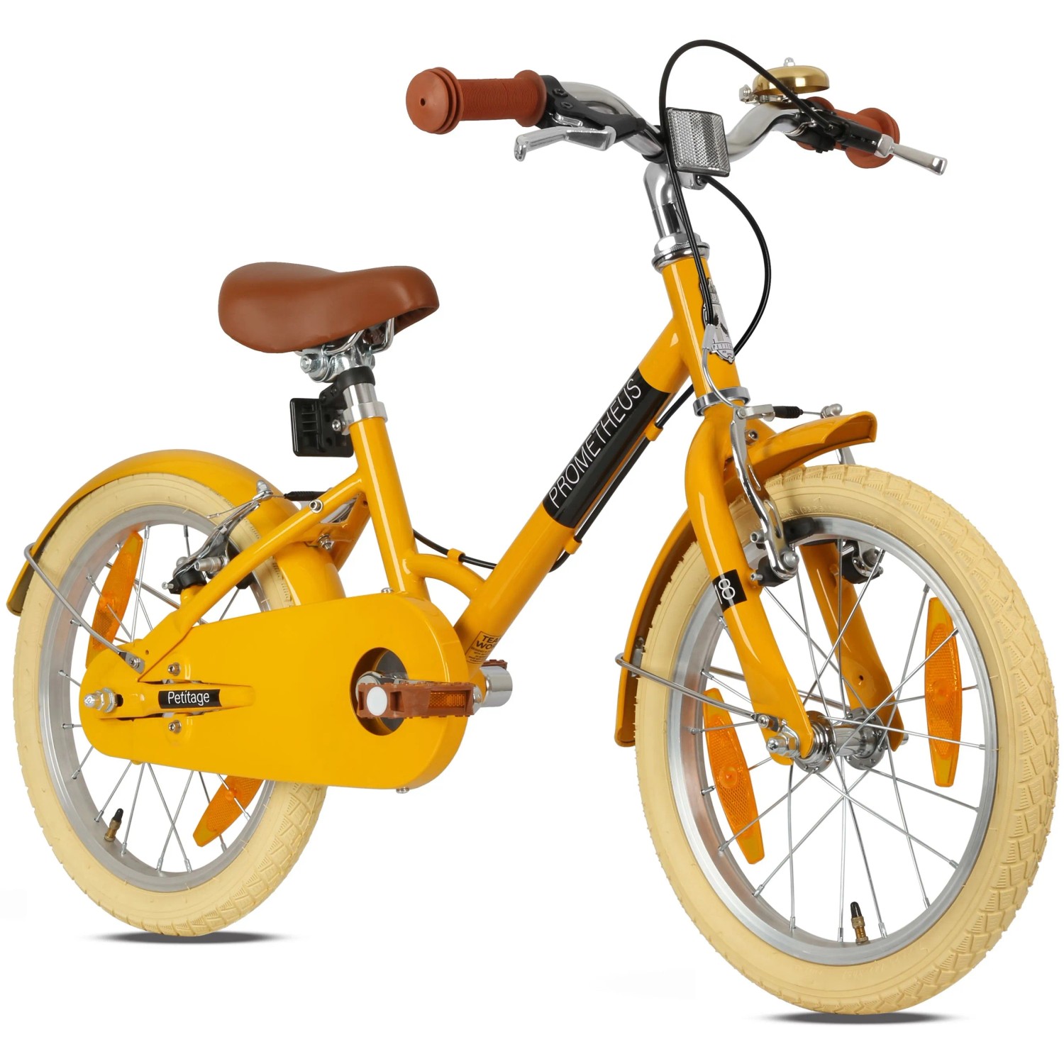 PROMETHEUS BIKES Kinderfahrrad 18 Zoll ab 5 und 6 Jahre Retro Look mit Felgenbremse & Ständer Gelb