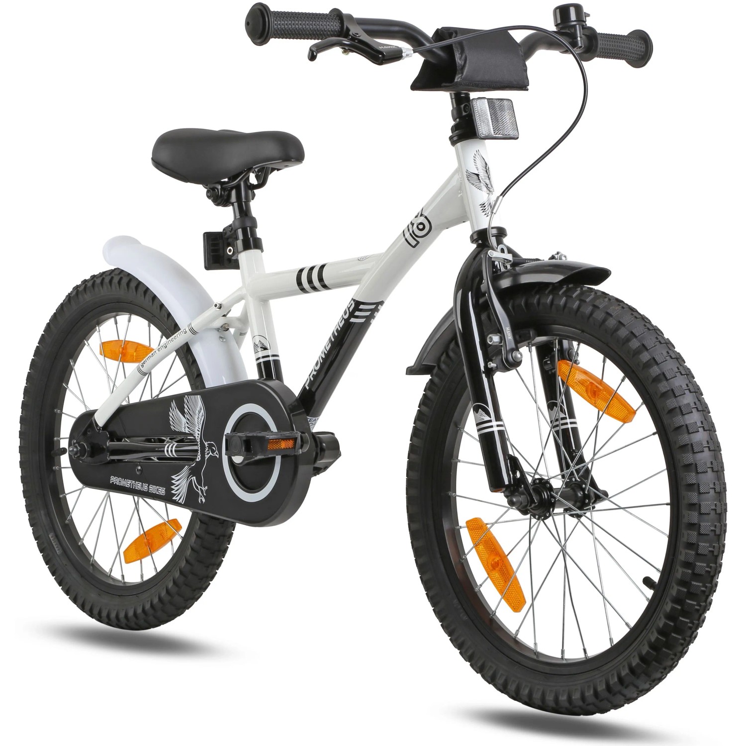 PROMETHEUS BIKES Kinderfahrrad 18 Zoll ab 5 und 6 Jahre mit Stützrädern und Rücktrittbremse Weiß