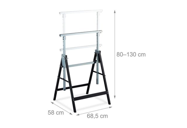 Relaxdays Klappbock 2er Set Stahl Schwarz Höhenverstellbar 130 cm x 68,5 cm x 58 cm 4,7 kg
