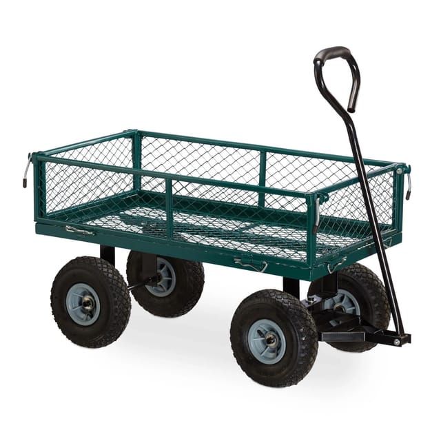 Relaxdays Handwagen Stahl Dunkelgrün Klappbar 53,5 cm x 50 cm x 109 cm 15,5 kg