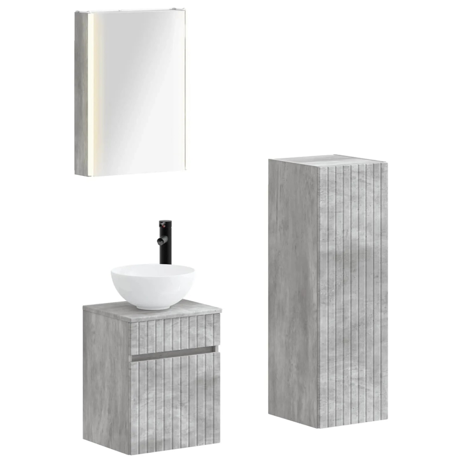 vidaXL Badezimmermöbel-Set 4-Tlg Betongrau Ingenieurholz und Glas 3407474