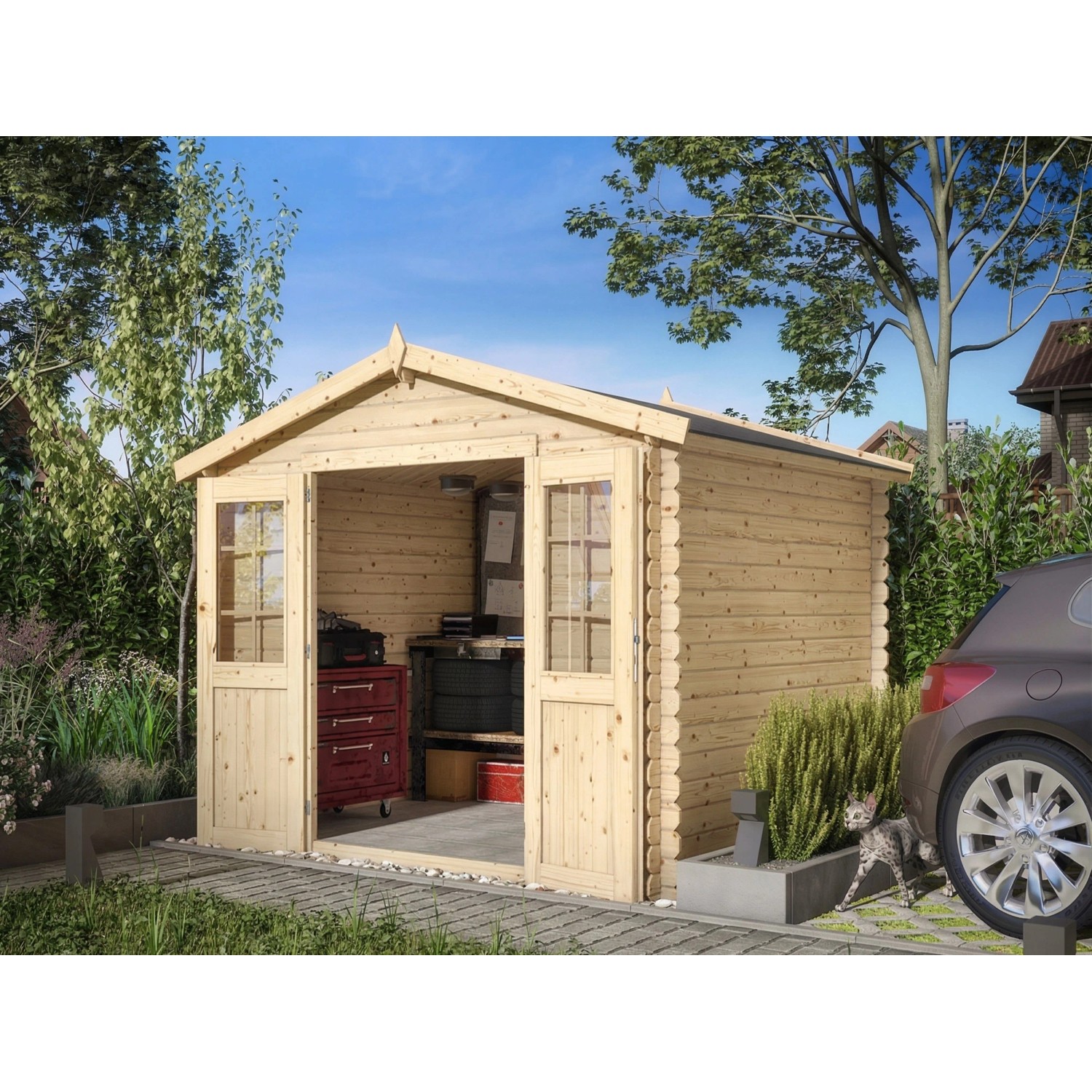 Woodtex Gartenhaus Blockbohlenhaus CA2874 28 mm Naturbelassen