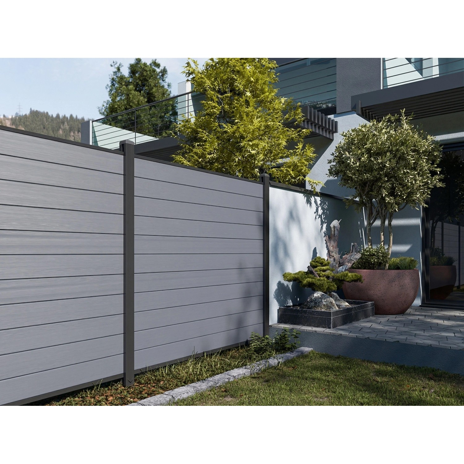 Belladoor WPC Zaun Hellgrau 180x180 cm Steckzaun