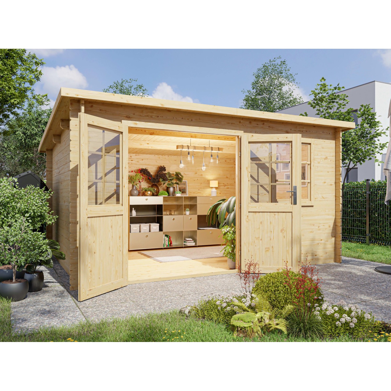 Woodtex Gartenhaus Blockbohlenhaus CA2981 28 mm Naturbelassen