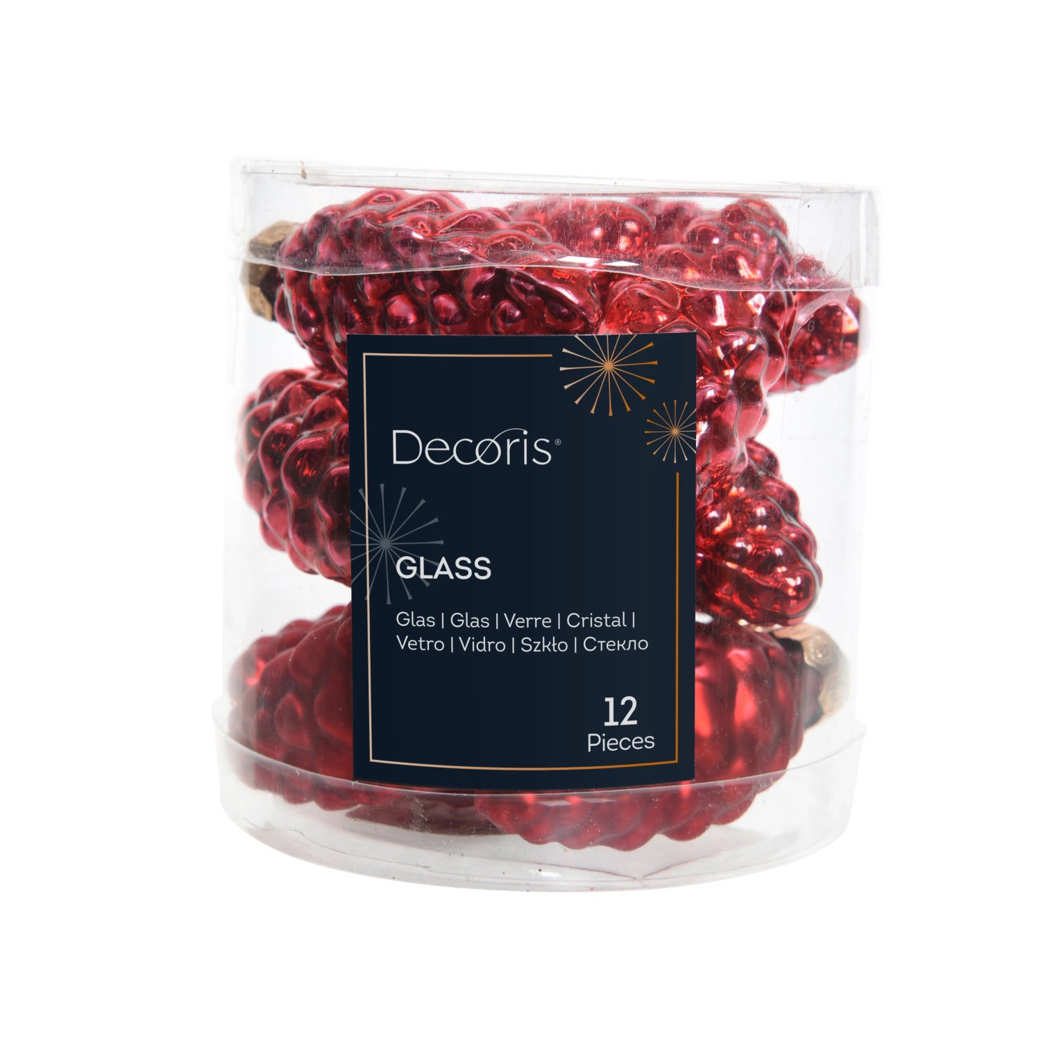 Decoris Weihnachtsbaum-Anhänger Zapfen Glas 2,5 cm x 6 cm Rot 12 Stück