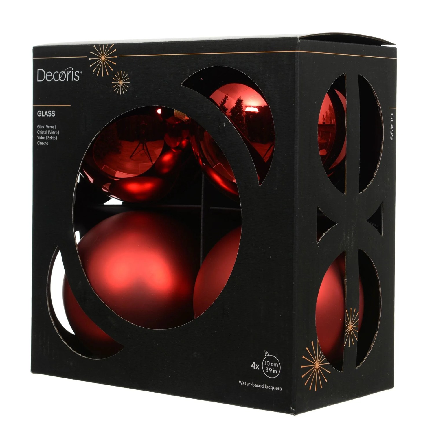 Decoris Weihnachtskugel-Set Glas Ø 10 cm Rot 4 Stück
