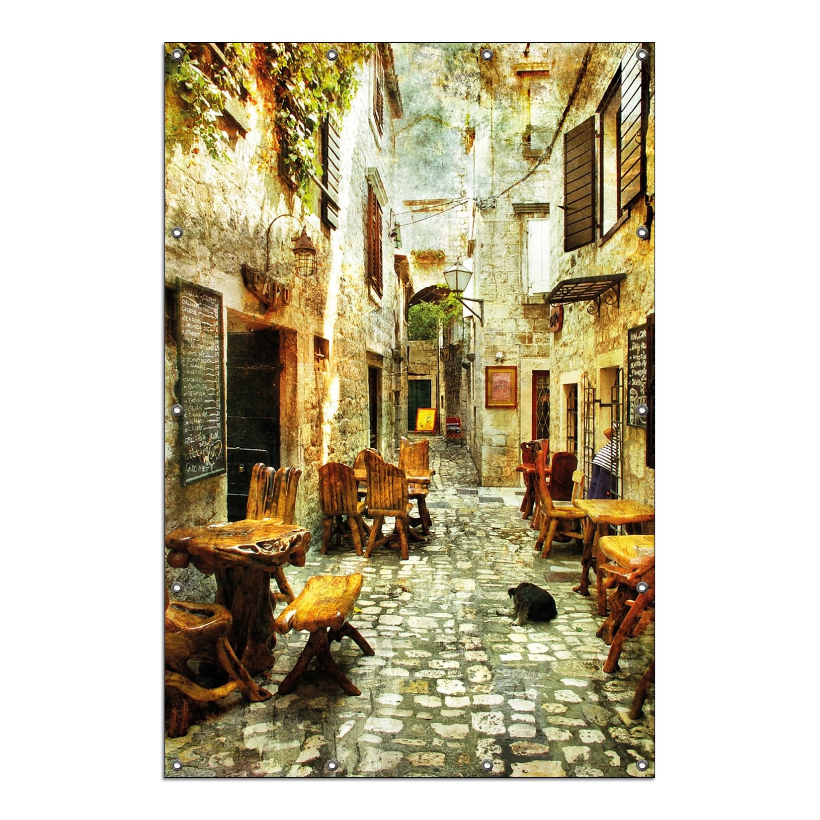 Wallario Gartenposter ca. 180 x 180cm, 2-teilig Italienische kleine Gasse
