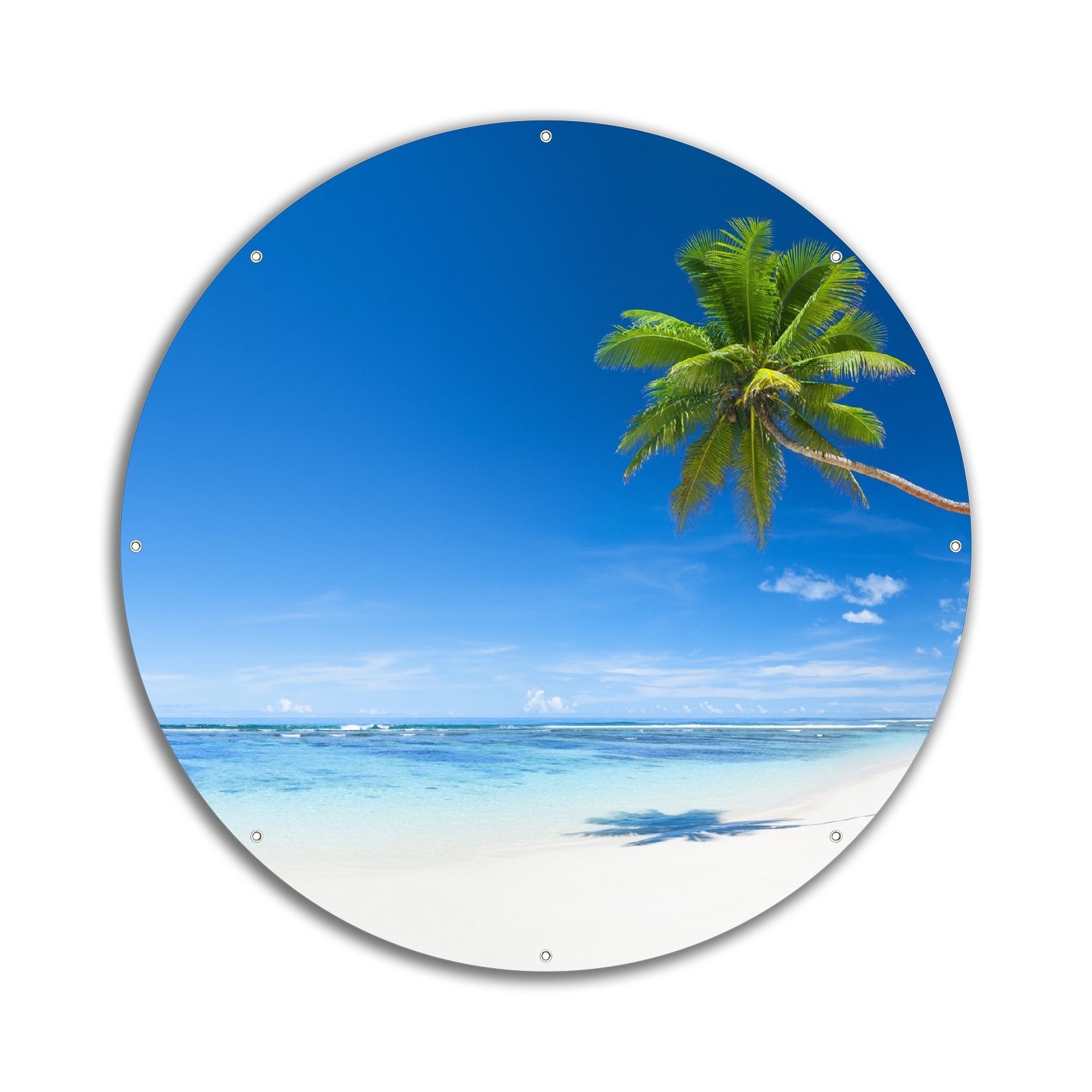 Wallario Gartenposter ca. 120 x 180 cm Weißer Sandstrand am Meer - Ein Traum unter Palmen