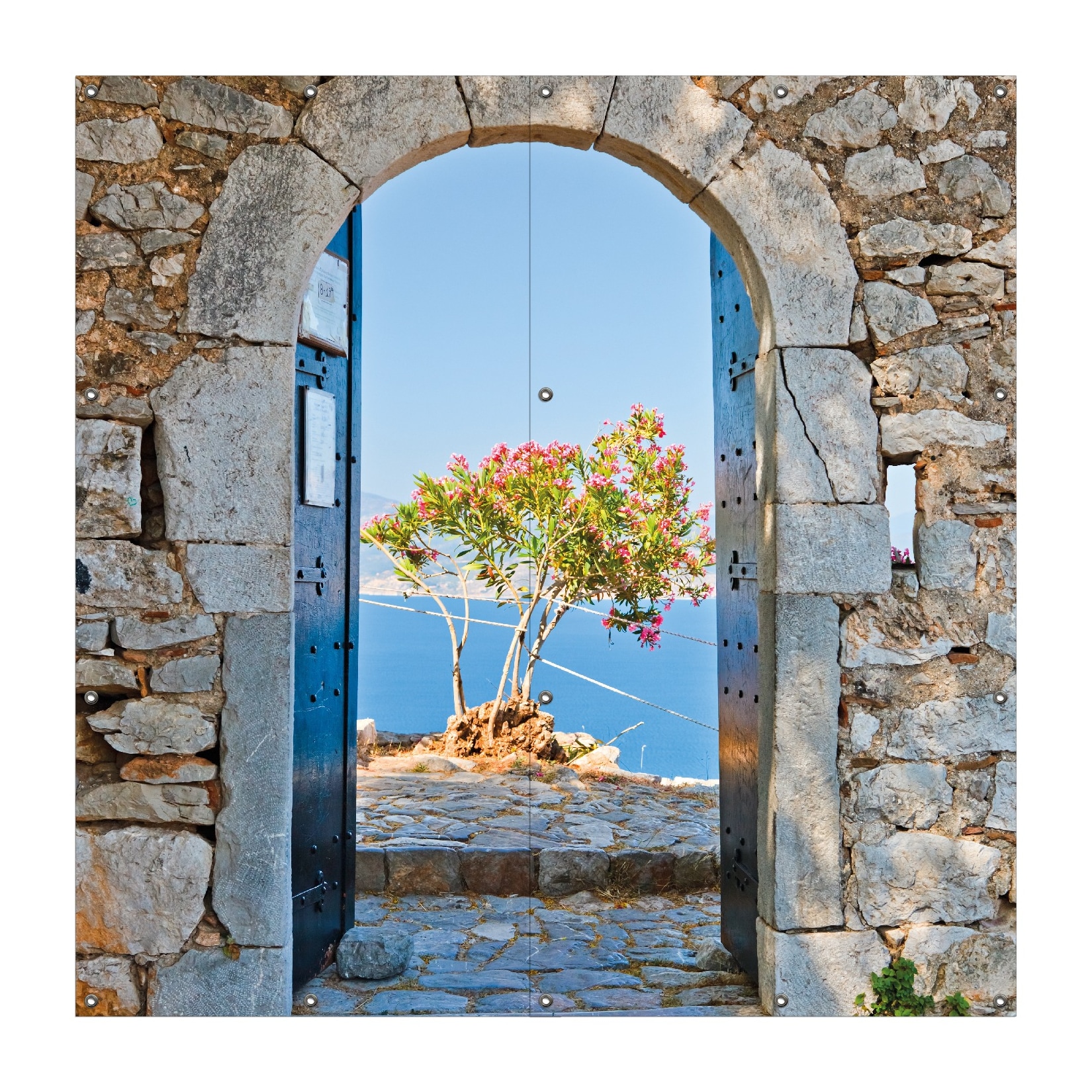 Wallario Gartenposter Rund, 90 cm Durchmesser Torbogen Toskana