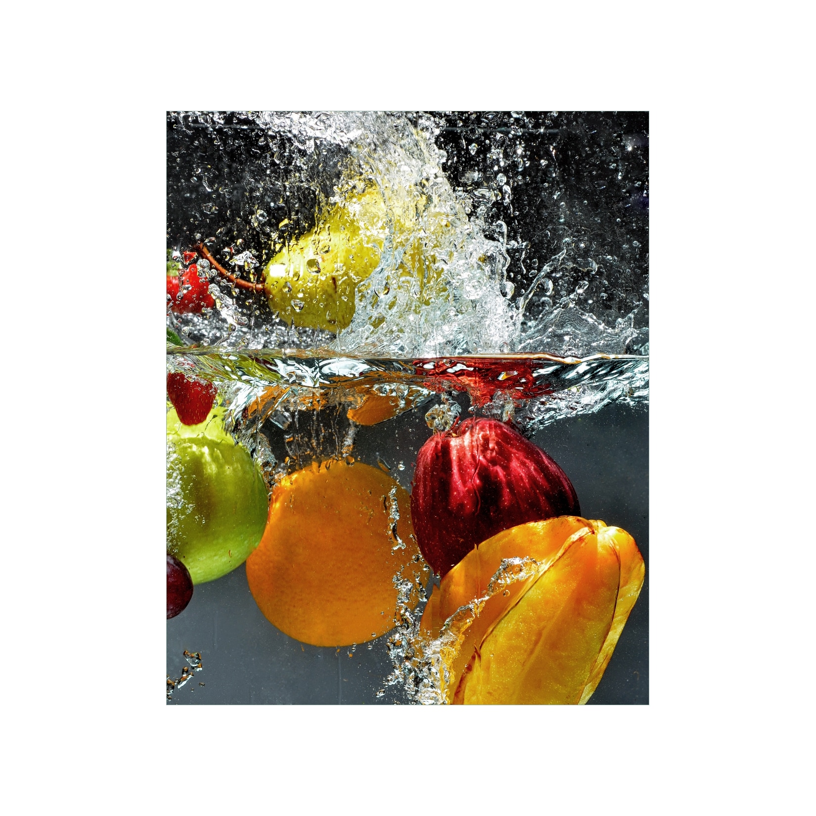 Wallario Magnetfolie 60 x 60 cm Früchte im und unter Wasser - Splashing Fruits