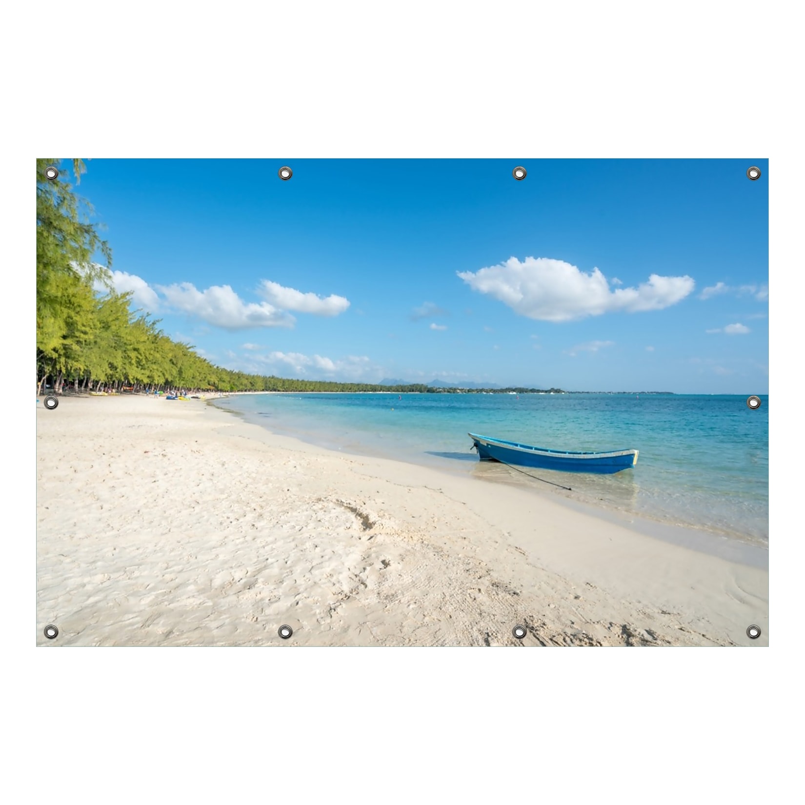 Wallario Gartenposter ca. 100 x 150 cm Boot an einem tropischen Strand