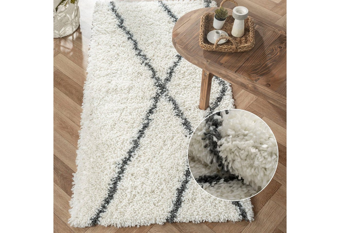 Myflair Möbel & Accessoires Hochflor-Läufer My Shaggy Raute, rechteckig, Höhe: 37 mm, Shaggy, Scandi Rauten Design, leicht glänzend, extra flauschig Bild 2
