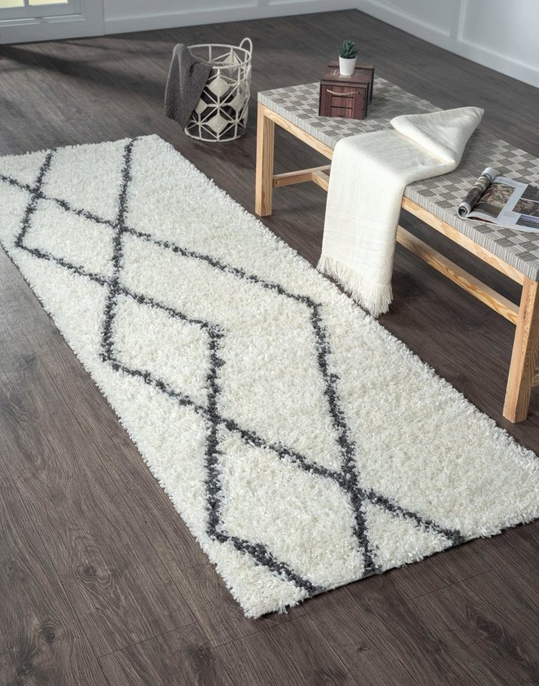 Myflair Möbel & Accessoires Hochflor-Läufer My Shaggy Raute, rechteckig, Höhe: 37 mm, Shaggy, Scandi Rauten Design, leicht glänzend, extra flauschig Bild 3