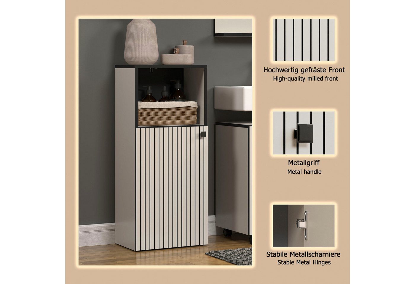 welltime Unterschrank Amrum Standschrank mit 1 Tür & 1 Fach - (B/T/H) 40/31/95 cm