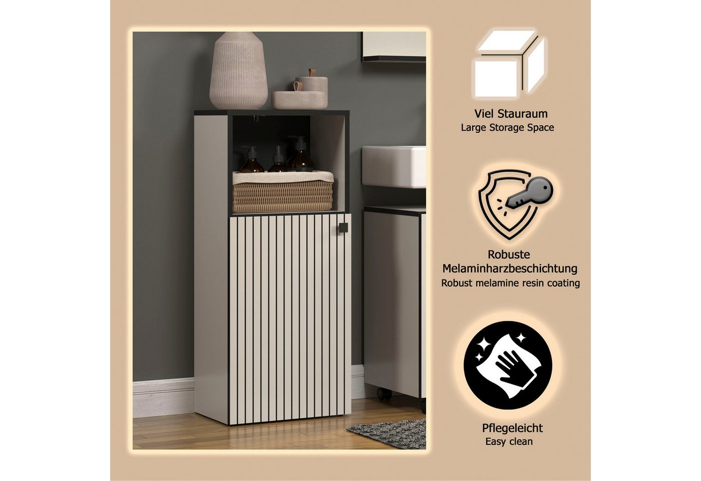welltime Unterschrank Amrum Standschrank mit 1 Tür & 1 Fach - (B/T/H) 40/31/95 cm Bild 4
