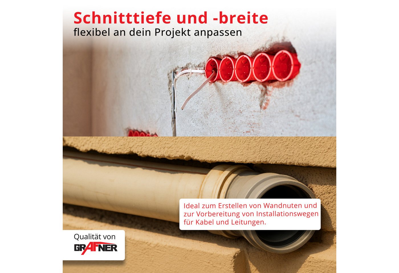 Grafner Mauernutfräse Grafner® Profi Mauernutfräse, kraftvolle 1800 Watt mit 8000 U/min, Nut, inkl. 6 Diamant-Trennscheiben Bild 2