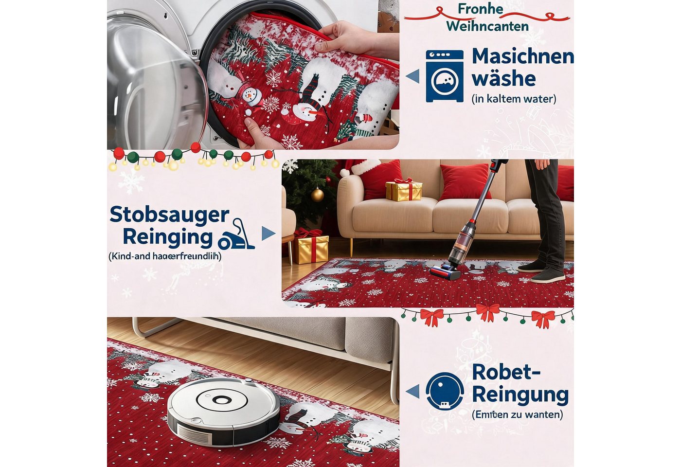 GarveeMore Teppich Roter Schneemann-Teppich – weich, waschbar, für Wohnzimmer, Höhe: 5 mm