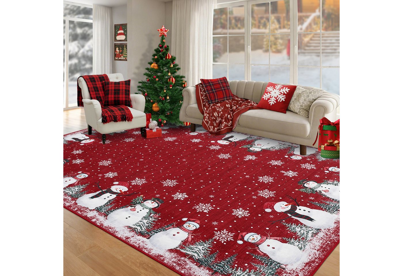 GarveeMore Teppich Roter Schneemann-Teppich – weich, waschbar, für Wohnzimmer, Höhe: 5 mm Bild 2