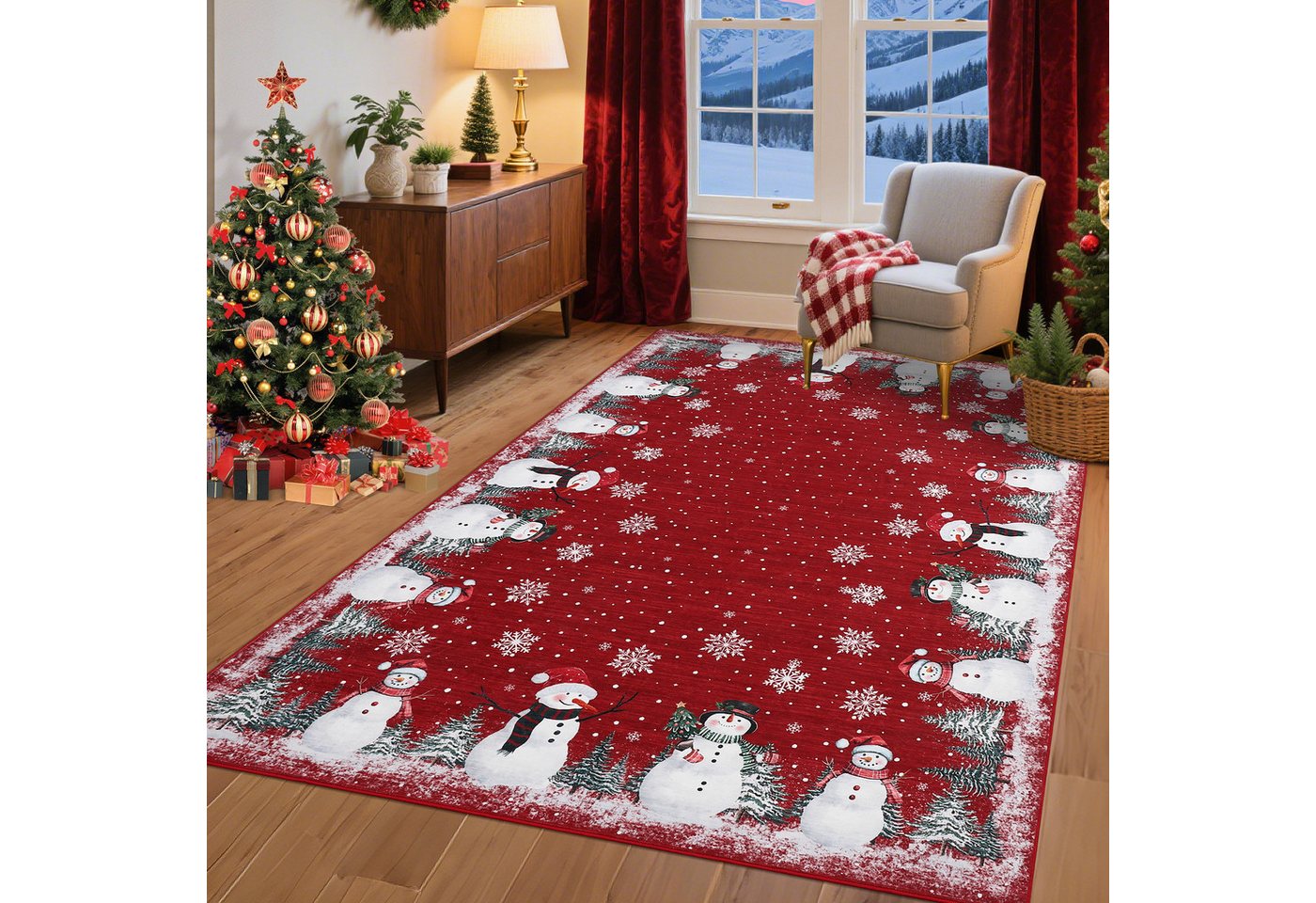 GarveeMore Teppich Roter Schneemann-Teppich – weich, waschbar, für Wohnzimmer, Höhe: 5 mm Bild 5