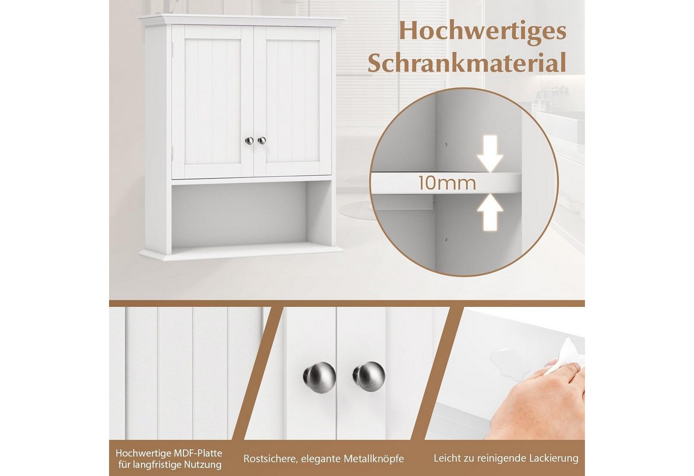 KOMFOTTEU Hängeschrank Badschrank Holz mit verstellbarem Regal,60×19×71cm Bild 5