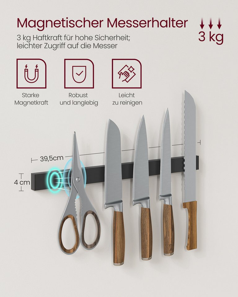 VASAGLE Standregal Küchenregal, 12 Haken, Küchenregal, mit Magnetleiste für Messer, Drahtkorb, Rollenhalter Bild 5