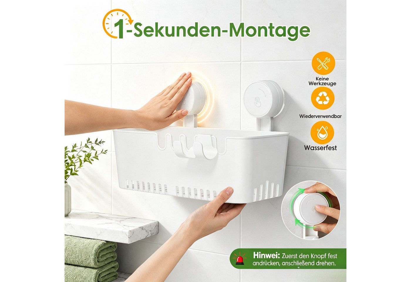 Elegear Duschablage duschablage ohne bohren, Kunststoff, 10KG, Badregal & Küchenregal, 1-tlg., Weiß duschablage hängend ohne bohren, bad, Regal Organizer Küche Bild 2