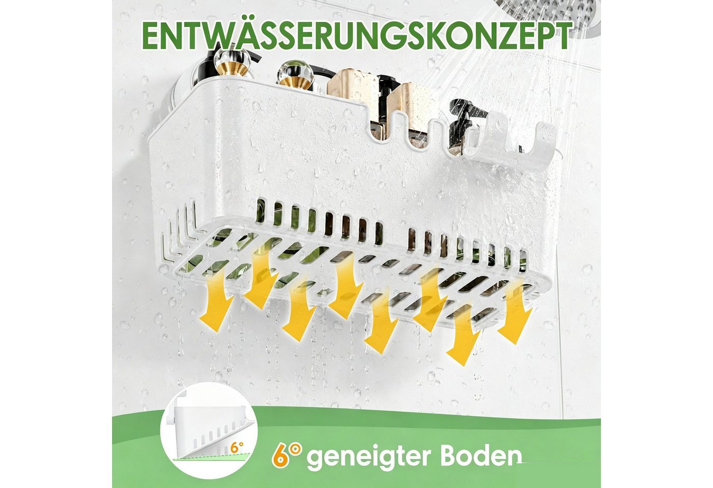 Elegear Duschablage duschablage ohne bohren, Kunststoff, 10KG, Badregal & Küchenregal, 1-tlg., Weiß duschablage hängend ohne bohren, bad, Regal Organizer Küche Bild 3