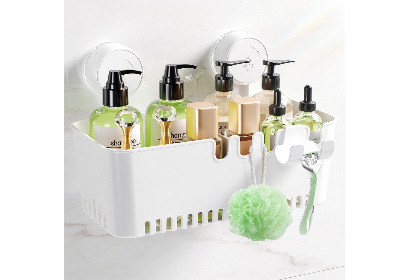Elegear Duschablage duschablage ohne bohren, Kunststoff, 10KG, Badregal & Küchenregal, 1-tlg., Weiß duschablage hängend ohne bohren, bad, Regal Organizer Küche Bild 5